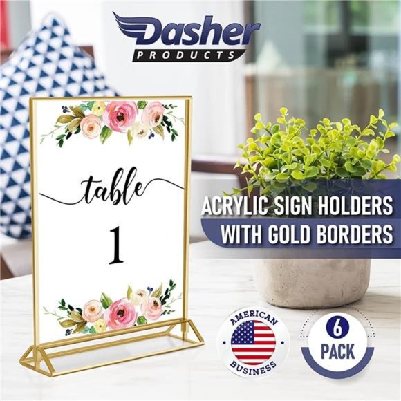Gold Picture Frames Double Sided - 6 Pack - 4x6 Acrylic Gold Table Number Holder - Picture 2 of 6
